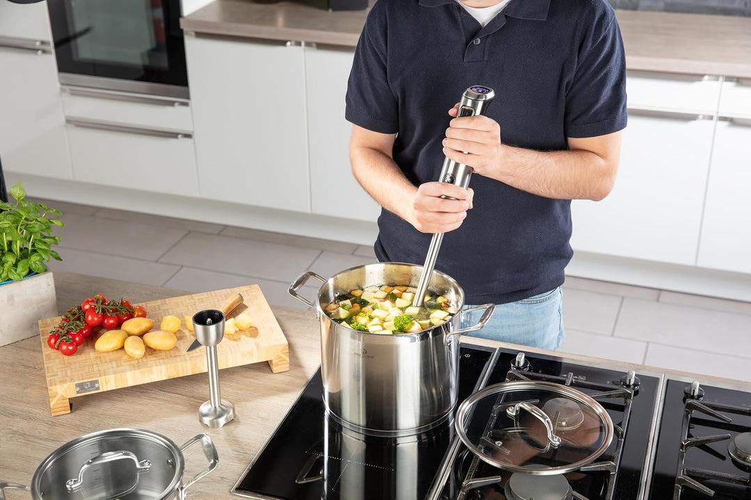 CHEF CUISINE Akku-Stabmixer, Edelstahl, 180W, 23.000 U/min, 9 Geschwindigkeitsstufen, 2x Pürierstäbe