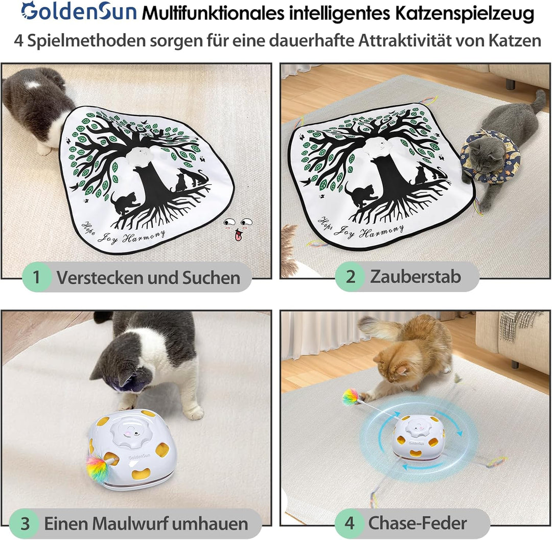 GoldenSun Katzenspielzeug, Interaktives 4-in-1 Katzen Spielzeug im Innenbereich, Selbstspielend, Auf