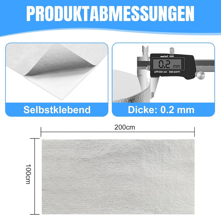 100 x 200 cm Aluminisierte Hitzeschutzfolie Selbstklebend Fiberglas-Isolierung, Hoher Temperaturschu