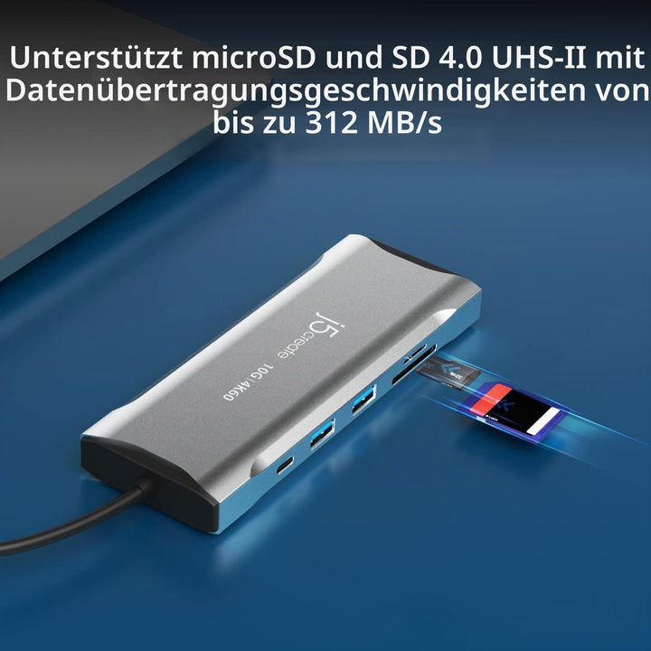 j5create USB C 4K Triple Display Hub - 4K HDMI x2, 4K DP, 2 USB-A und USB-C 10Gbps, PD 100W, Etherne