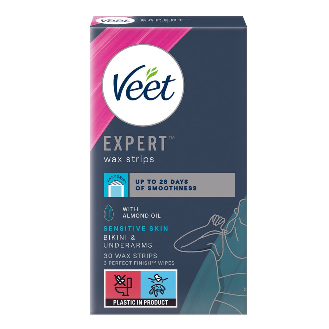 Veet Expert Haarentfernungs-Wachsstreifen für Achselhöhlen und Bikini-Linie für Frauen, geeignet für
