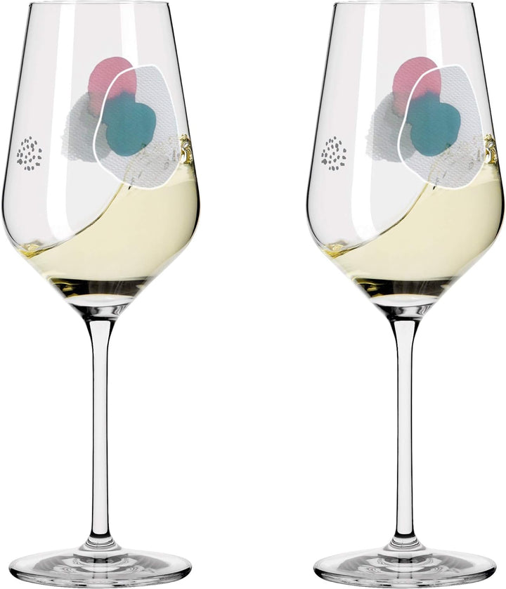 Ritzenhoff 3611001 Weissweinglas 300 ml – Serie Sommerwendtraum Set Nr. 1 – 2 Stück mit Aquarellkrei