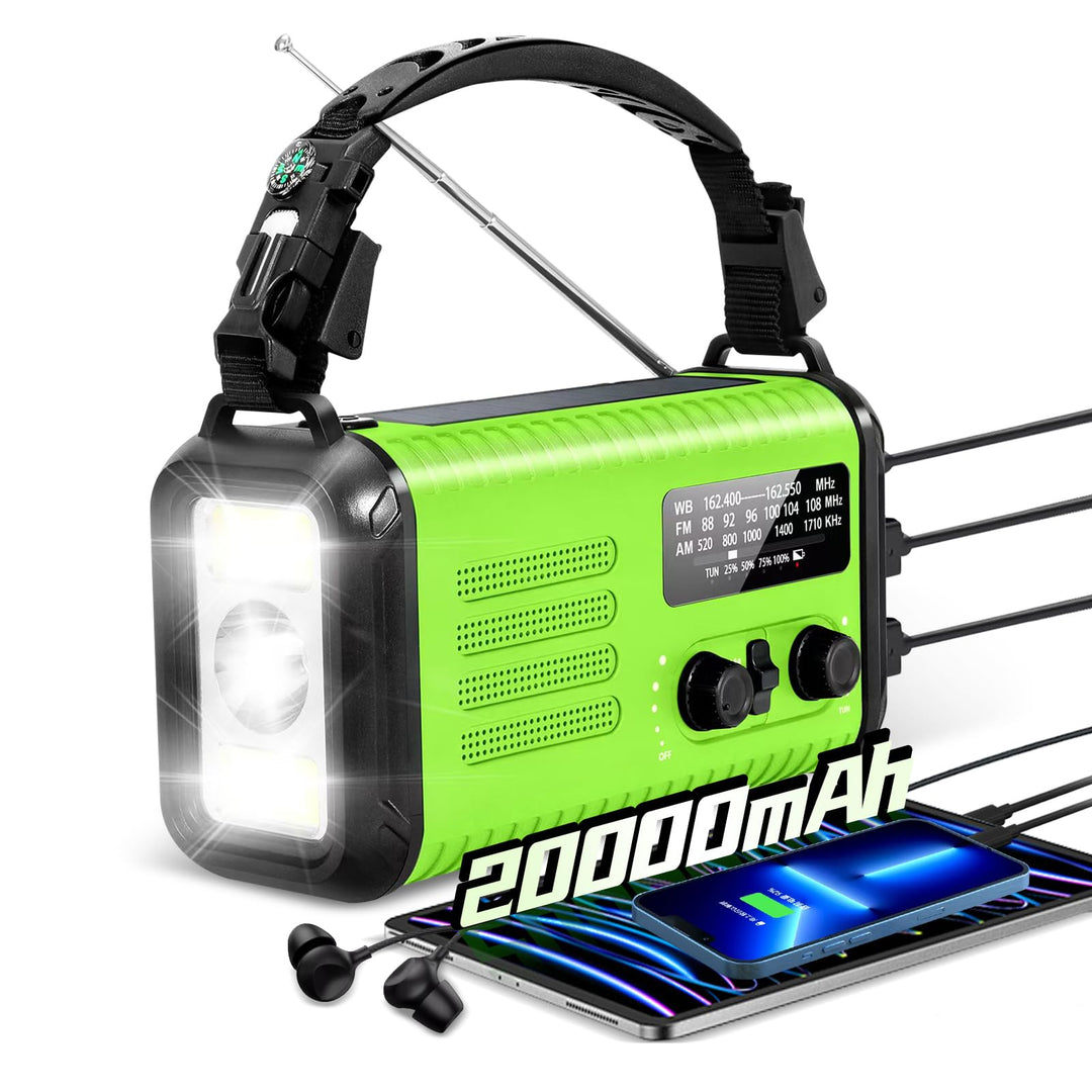 Notfall-Solar-Kurbelradio mit 20.000 mAh, AM/FM NOAA tragbares Wetterradio mit USB-Aufladung, Handy-