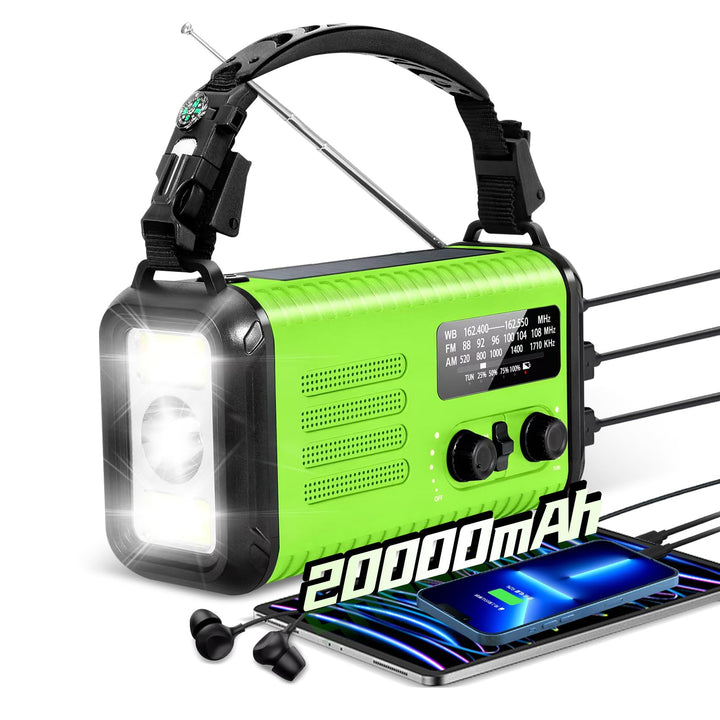 Notfall-Solar-Kurbelradio mit 20.000 mAh, AM/FM NOAA tragbares Wetterradio mit USB-Aufladung, Handy-