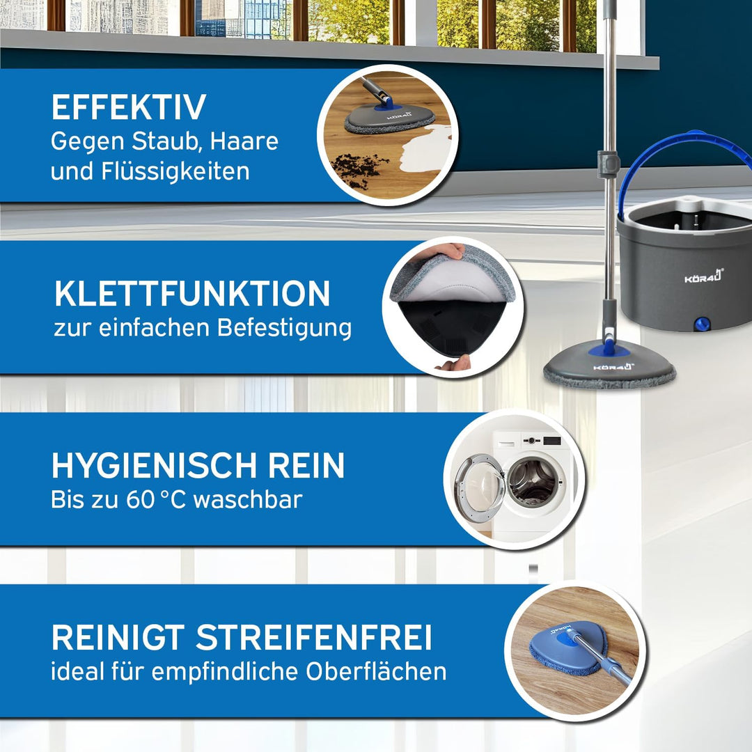 kör4u Wischmopp Set mit Eimer und 2-Kammer-System zur Trennung von Schmutz- und Frischwasser, mit Au