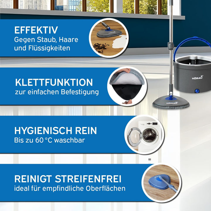 kör4u Wischmopp Set mit Eimer und 2-Kammer-System zur Trennung von Schmutz- und Frischwasser, mit Au