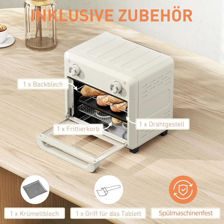HOMCOM Mini Backofen mit Umluft 10 L 1000W 80-230℃ Heissluftofen mit 60 Min. Timer, Heissluftfritteu