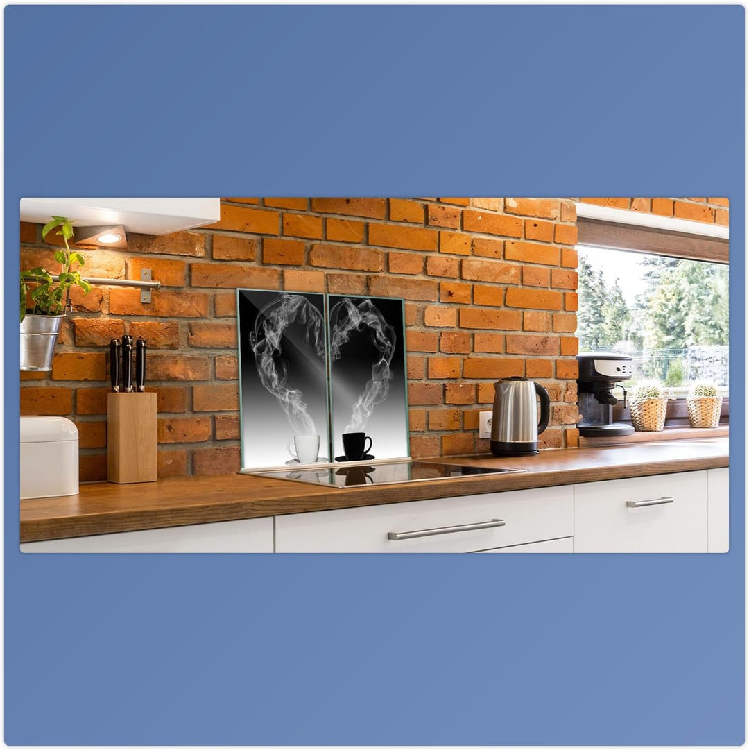 Herdabdeckplatte Abdeckung Ceranfeld Abdeckplatte Schneidebrett 2-Teilig 60x52 Herz Kaffee Schwarz S