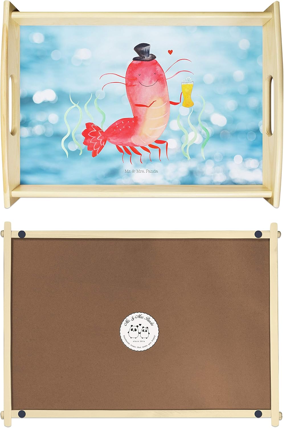 Mr. & Mrs. Panda Tablett Hummer Weizen - Geschenk, Servier, Kneipe, Kochen, Deko, Garnele, Dekotable