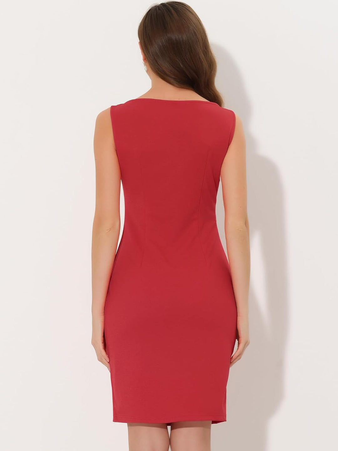 Allegra K Damen Etuikleid Ärmellos U-Boot Ausschnitt Lässig Elegant Bürokleid Kleid M Rot, M Rot