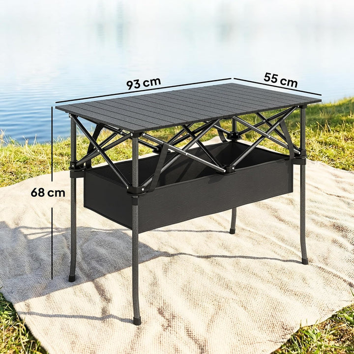 Outsunny Campingtisch Klapptisch mit Netzfach, Tragetasche, Gartentisch aus Aluminium Falttisch Beis