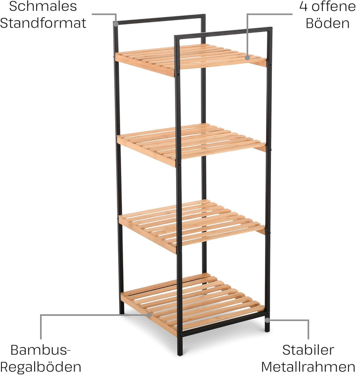 Raburg Standregal & Küchenregal, Bambus, 4 Böden, Metallrahmen Schwarz, Standregal aus Holz & Aufbew