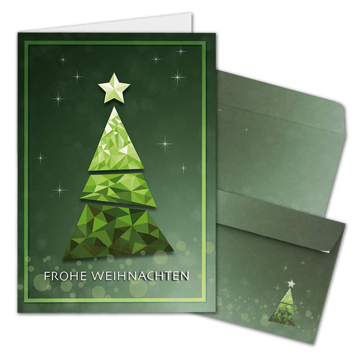NEUSER PAPIER 75x Weihnachtskarten-Set DIN A6 mit grünem Weihnachtsbaum in Glasmosaik-Optik - Faltka