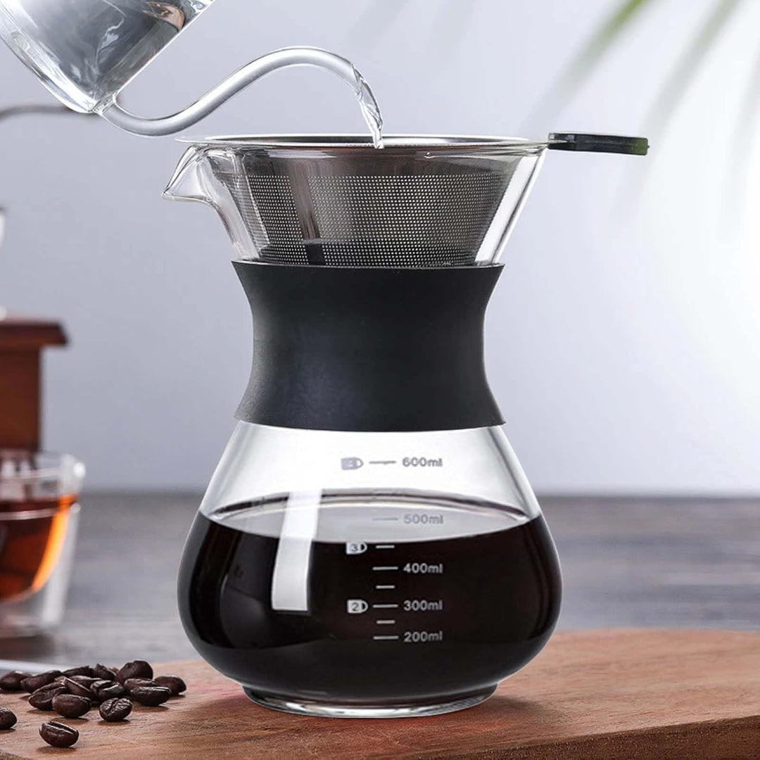 Pour Over Kaffeebereiter, 600ml Kaffeebrüher für Filterkaffee, Hand Kaffee Edelstahl Handfilter Aus