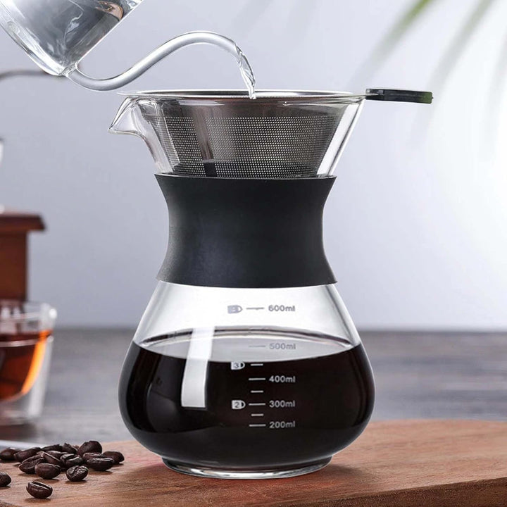 Pour Over Kaffeebereiter, 600ml Kaffeebrüher für Filterkaffee, Hand Kaffee Edelstahl Handfilter Aus