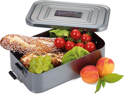 TROIKA Lunchbox XL mit Bügelverschluss Aluminium Titanfarben, Grösse: 14,7cm x 23,6cm x 7,2cm, BOX80