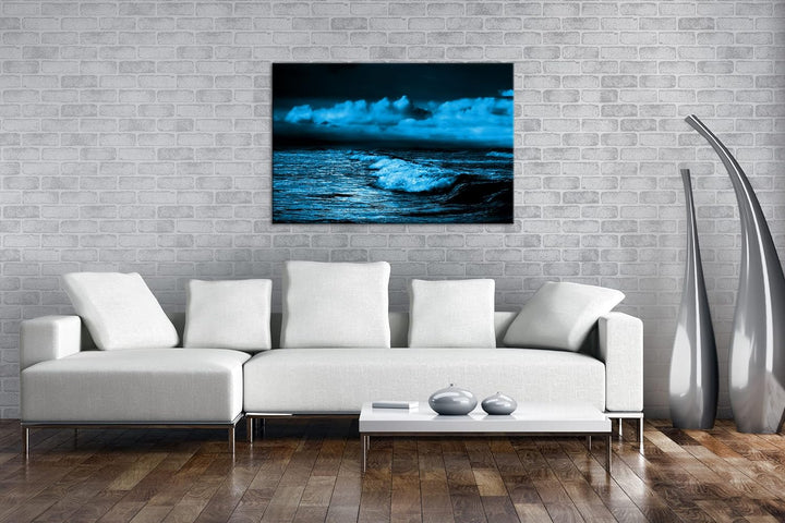 deyoli bezaubernde Küste bei Abenddämmerung Format 80x60 Effekt: Monocrome Blau als Leinwandbild, Mo