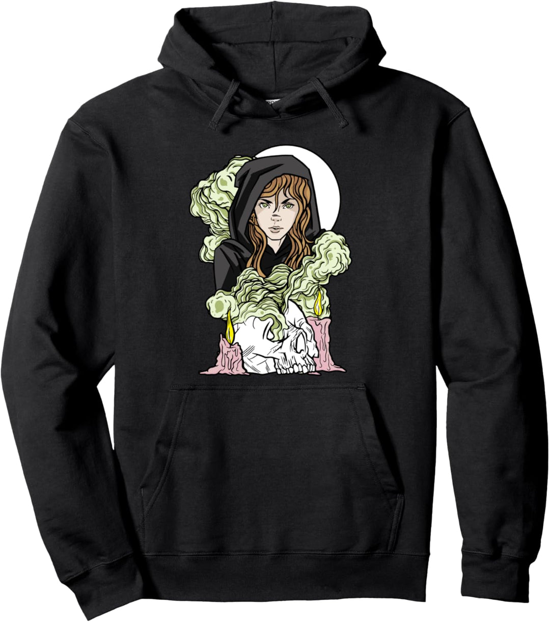 Witch Woman Moon Skull Candles Witchcore Witchcraft Occult Pullover Hoodie