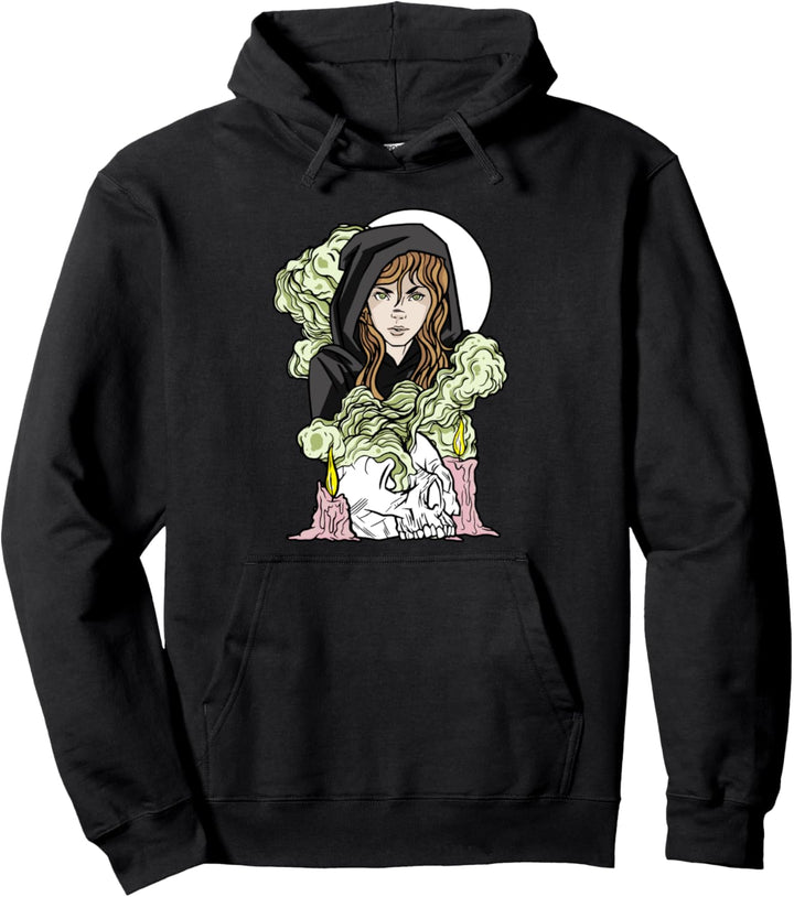 Witch Woman Moon Skull Candles Witchcore Witchcraft Occult Pullover Hoodie