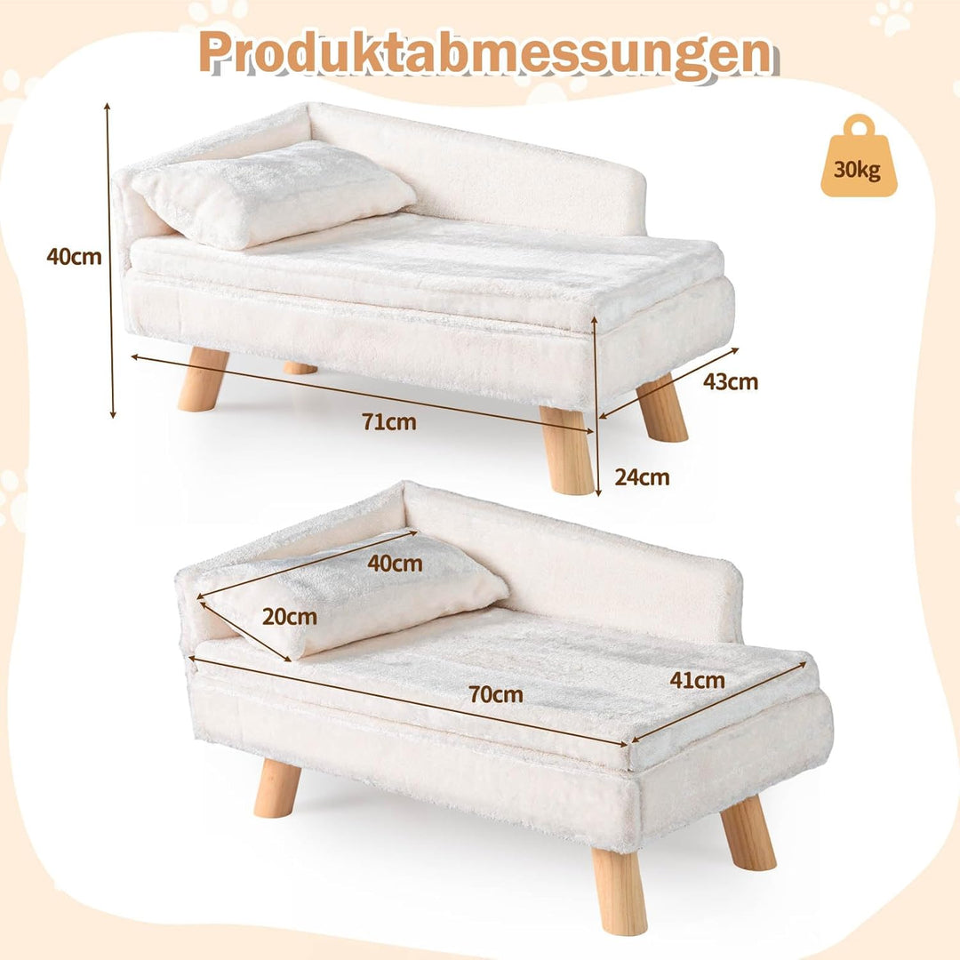 COSTWAY Katzensofa Luxus, Katzenbett erhöht, Katzencouch mit 2 abnehmbaren Kissens, Rückenlehne & Ho