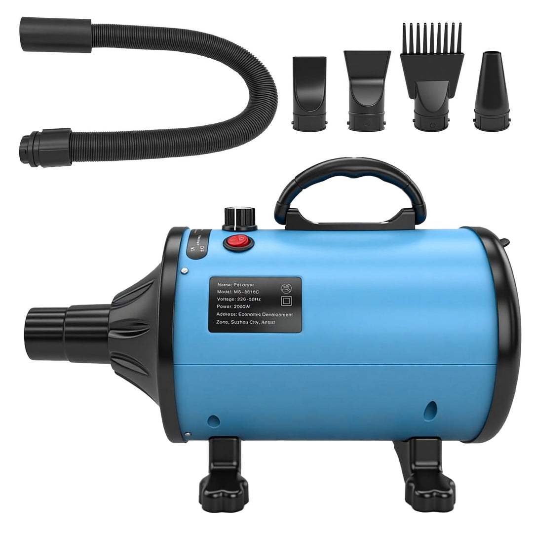 Hundefön Blower Einstellbare Geschwindigkeit 3200W Motor mit 4 verschiedenen Düsen und Schlauch Prof