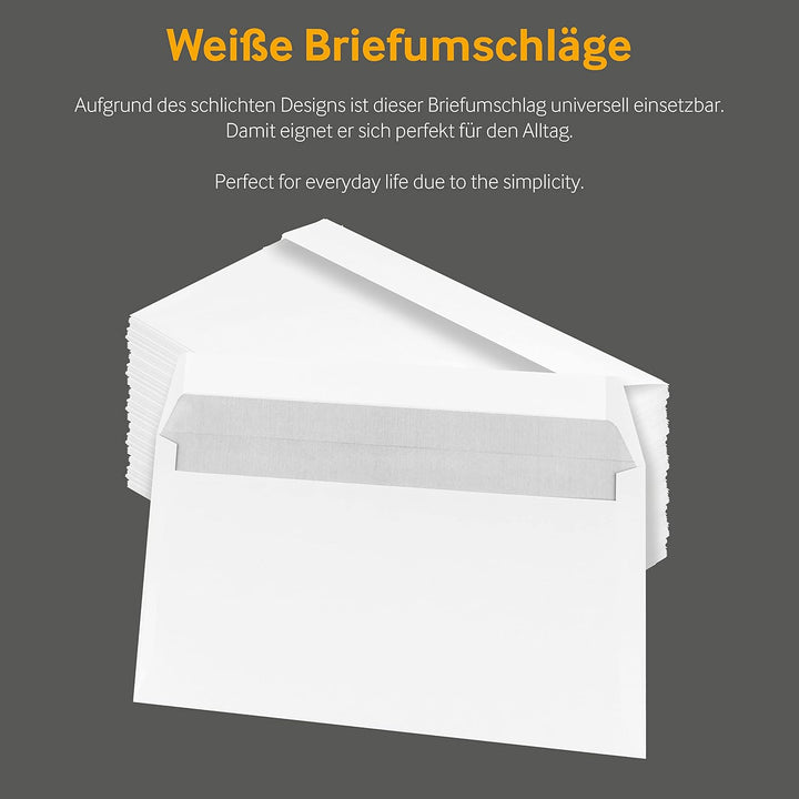 1000 Stück, Briefumschläge, DIN C6/5, Haftklebung mit Abziehstreifen, Gerade Klappe, 80 g/qm Offset,