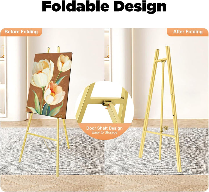 2 Stück Gold Eisen Staffelei Ständer Anzeigewinkel Anzeigen Halter Einstellbare,50×118cm Stativ Klap
