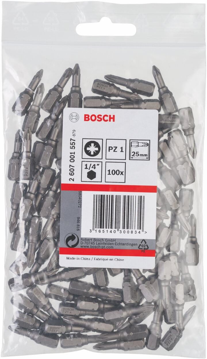 Bosch Professional Bit Extra-Hart für Pozidriv-Kreuzschlitzschrauben (PZ1, Länge: 25 mm, 100 Stück)