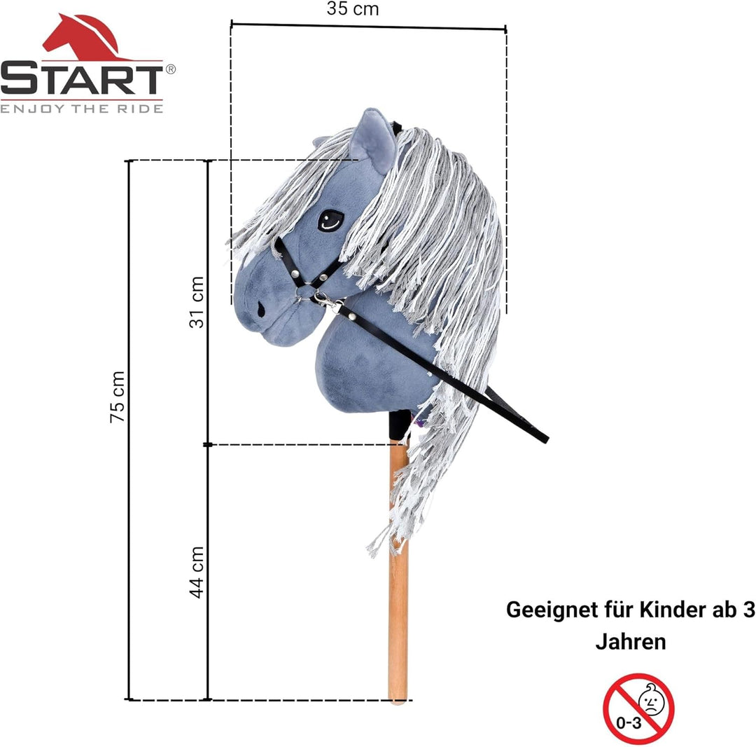 Start Hobby Horse Steckenpferd aus Plüsch mit Holzstock – Realistisches Stockpferd mit Langer Mähne