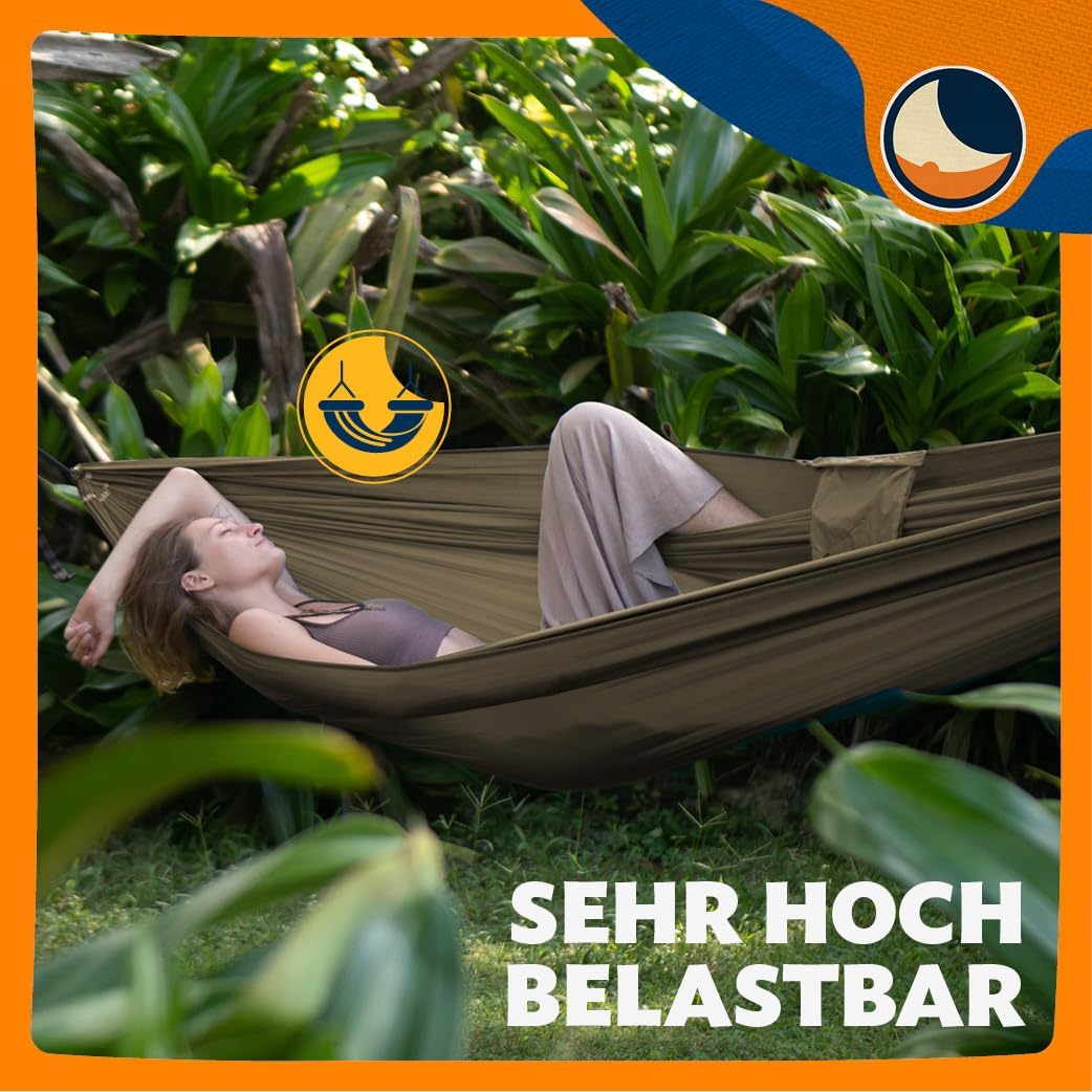 Ticket to the Moon Fallschirmhängematte King Size - Braun | Hängematte Outdoor mit 320 x 230 cm &amp; nu