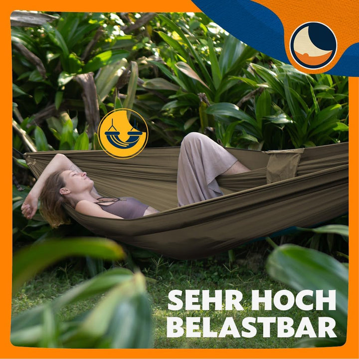 Ticket to the Moon Fallschirmhängematte King Size - Braun | Hängematte Outdoor mit 320 x 230 cm &amp; nu