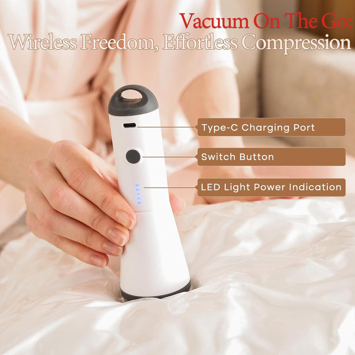 Vakuumbeutel für Kleidung mit Kabelloser Vakuumpumpe, 8er-Pack (2 extra gross, 2 gross, 2 mittelgros