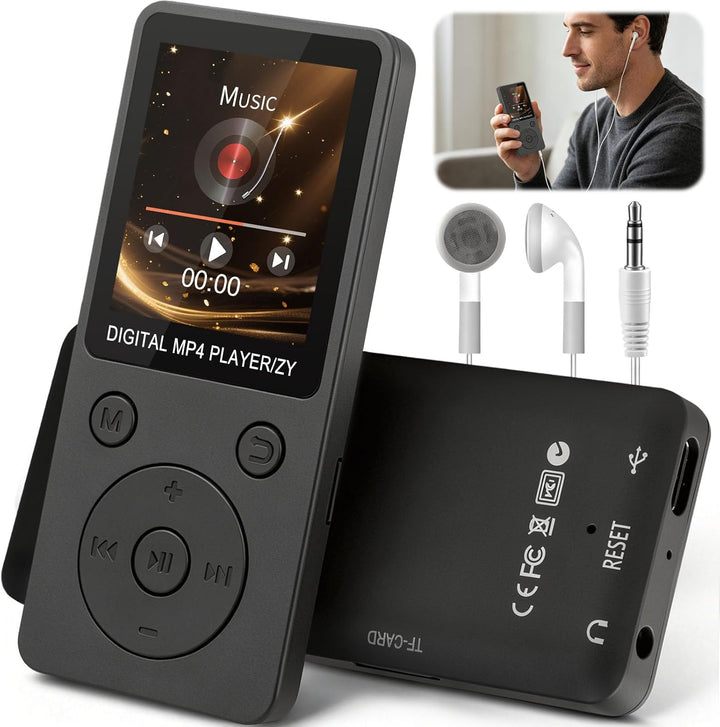 MP3 Player Bluetooth 5.0 32GB mit 1,8" TFT Farbdisplay, Kopfhörer | Bildschirm Musik Player HiFi mit