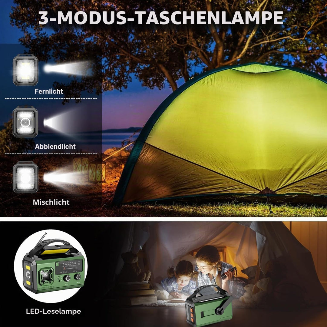 Kurbelradio- 27000mAh Notfallradio mit Kurbel und Solar, FM/AM Tragbar Solar Emergency Radio mit SOS