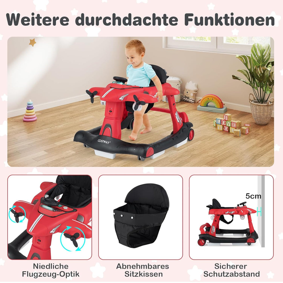 COSTWAY 6 in 1 Lauflernhilfe, Lauflernwagen klappbar mit verstellbarer Höhe & Geschwindigkeit, Baby