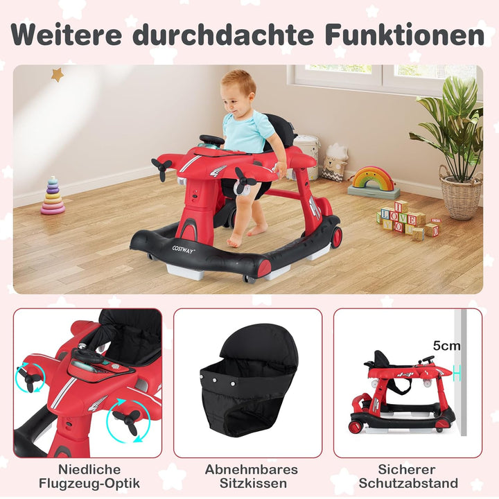 COSTWAY 6 in 1 Lauflernhilfe, Lauflernwagen klappbar mit verstellbarer Höhe & Geschwindigkeit, Baby