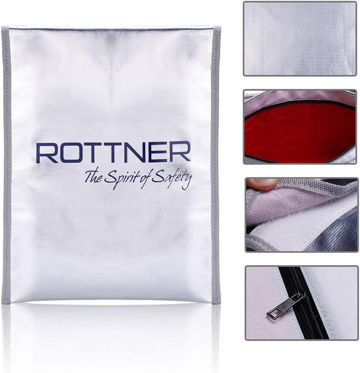 Rottner Fire Proof Bag DIN A4 feuerfeste Dokumententasche Reissverschluss Klettverschluss schützt vo
