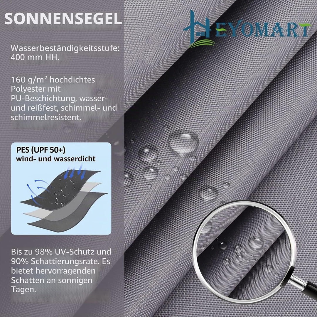 HEYOMART Sonnensegel Dreieck 3,6 x 3,6 x 3,6m Wasserdicht Sonnenschutz inkl Befestigungsseile PES Po