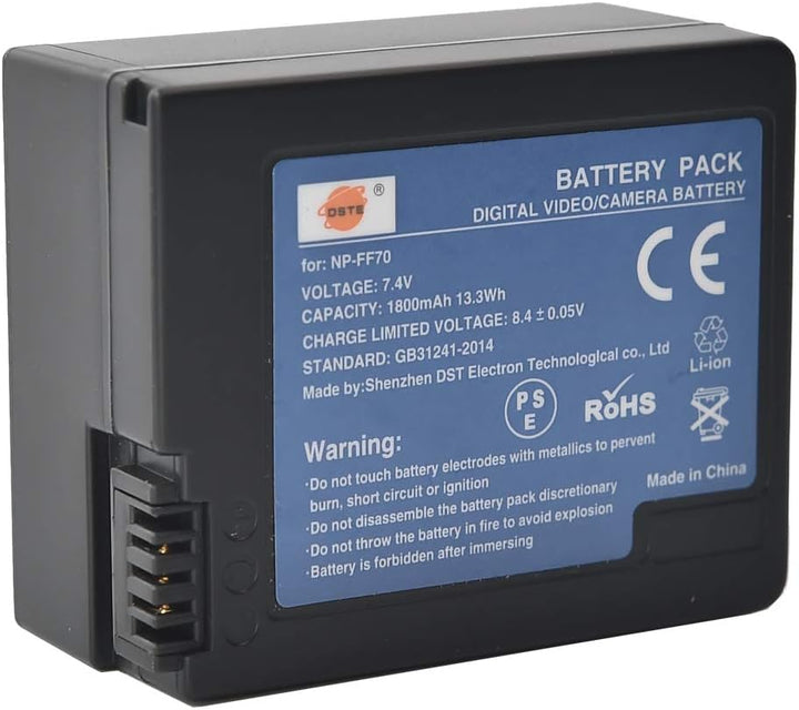 DSTE 2-Stück Ersatzakku Set NP-FF70 Batterie kompatibel mit Sony DCR-IP200K DCR-IP210E DCR-IP220 DCR