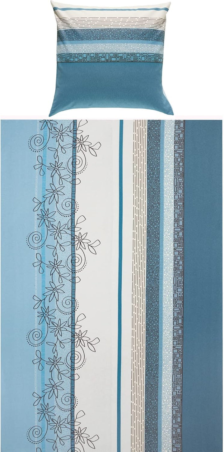 Erwin Müller Bettwäsche, Bettgarnitur Fein-Biber Blumen 4-TLG Sparpaket hellblau-weiss Grösse 135x20
