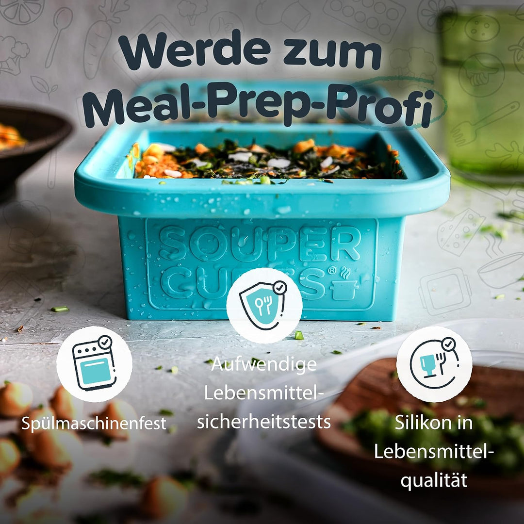 Souper Cubes 2-Cup Extra-Large Silicone Freezer Tray with lid- 2 Pack - Makes 4 Perfect 2 Cup portio