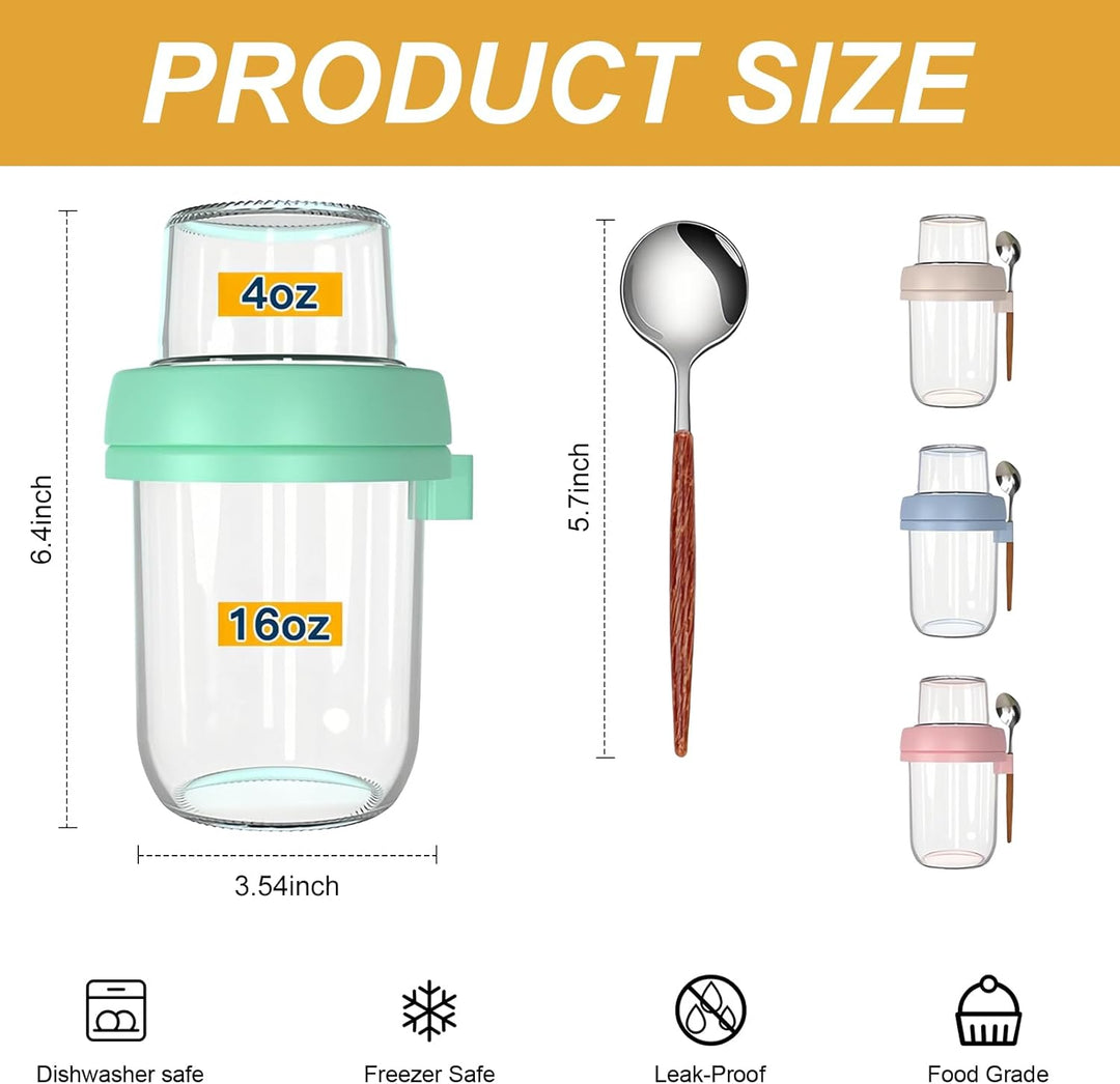 4er Müslibecher To Go, 480ml+120ml Overnight Oats Gläser, Joghurtbecher mit Doppelschicht-Design, Tr
