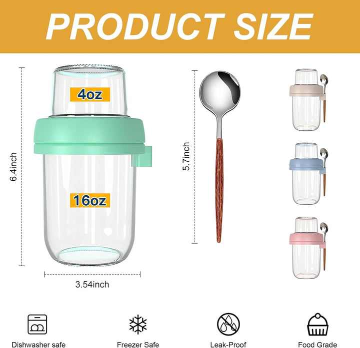 4er Müslibecher To Go, 480ml+120ml Overnight Oats Gläser, Joghurtbecher mit Doppelschicht-Design, Tr