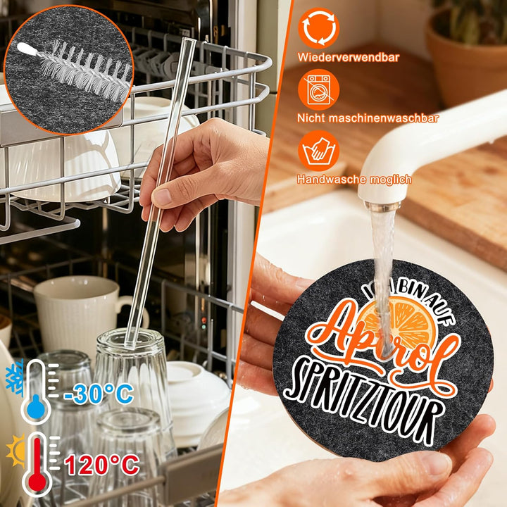 2er Set Apero Geschenkset - AperoGläser mit Gravur | Glasstrohhalme | untersetzer, CocktailGläser, A