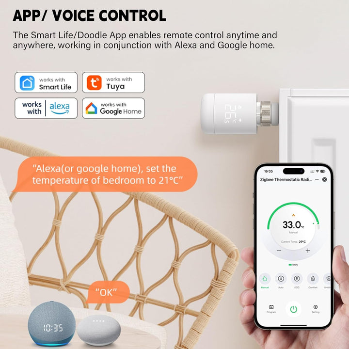 Smart Heizkörperthermostat, WiFi Thermostat Heizungsregler Heizungsthermostat mit App Steuerung&Spra