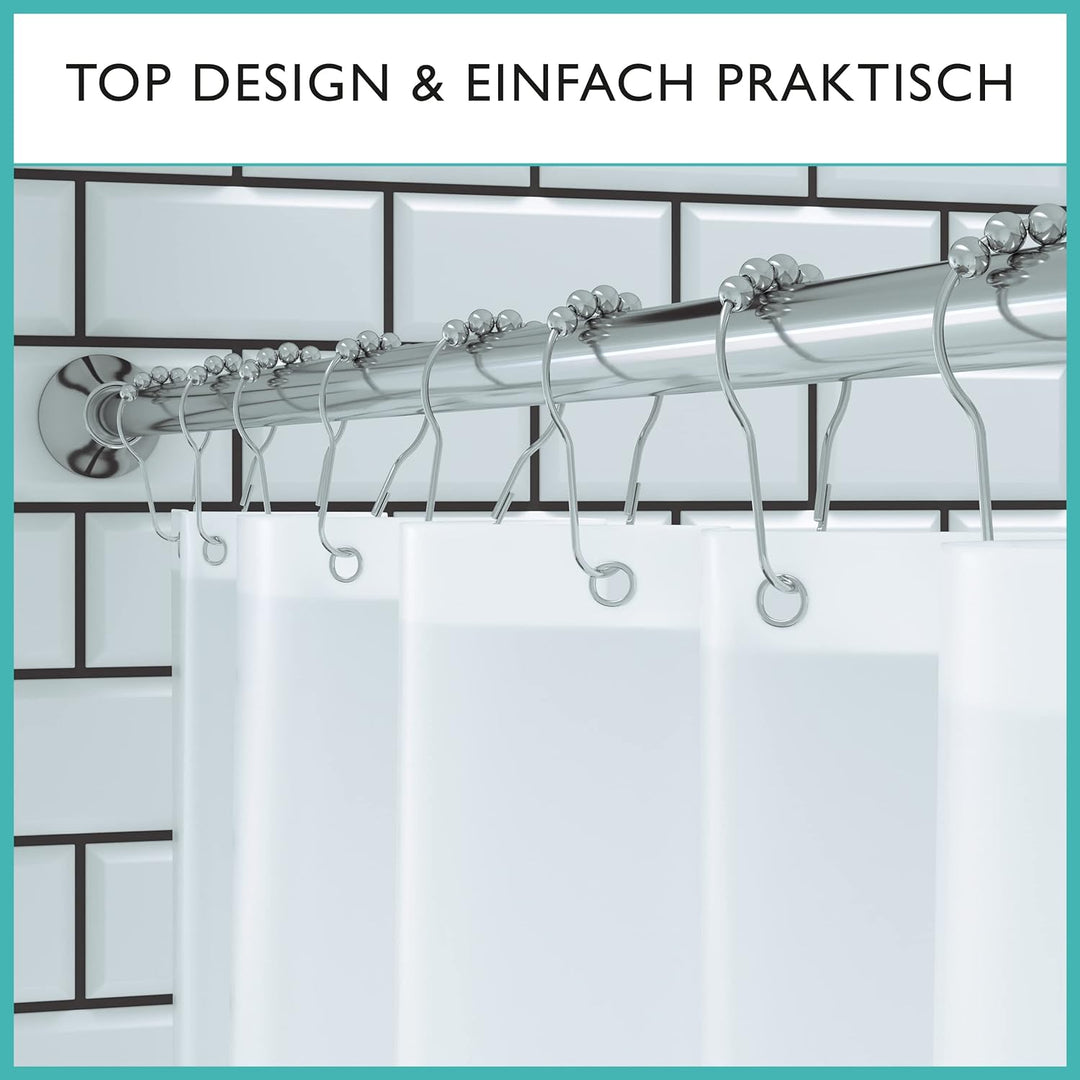 Duschvorhangstange ohne Bohren inkl. 12 Ringe (TESTSIEGER*) - Stabile 120-215cm Teleskop Duschstange