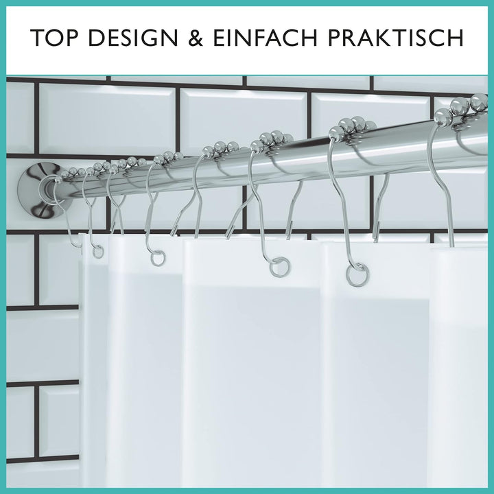 Duschvorhangstange ohne Bohren inkl. 12 Ringe (TESTSIEGER*) - Stabile 120-215cm Teleskop Duschstange