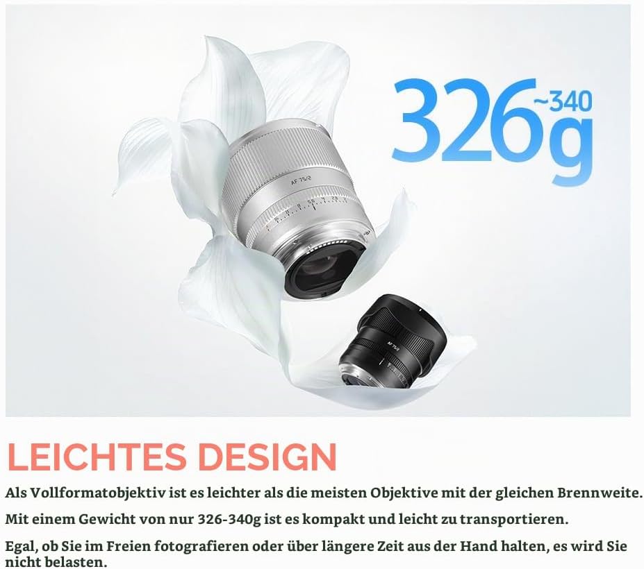 TTARTISAN AF 75mm F2 Vollformat Objektiv L Mount, STM Autofokus Grosse Blende mit Geklicktem Blenden