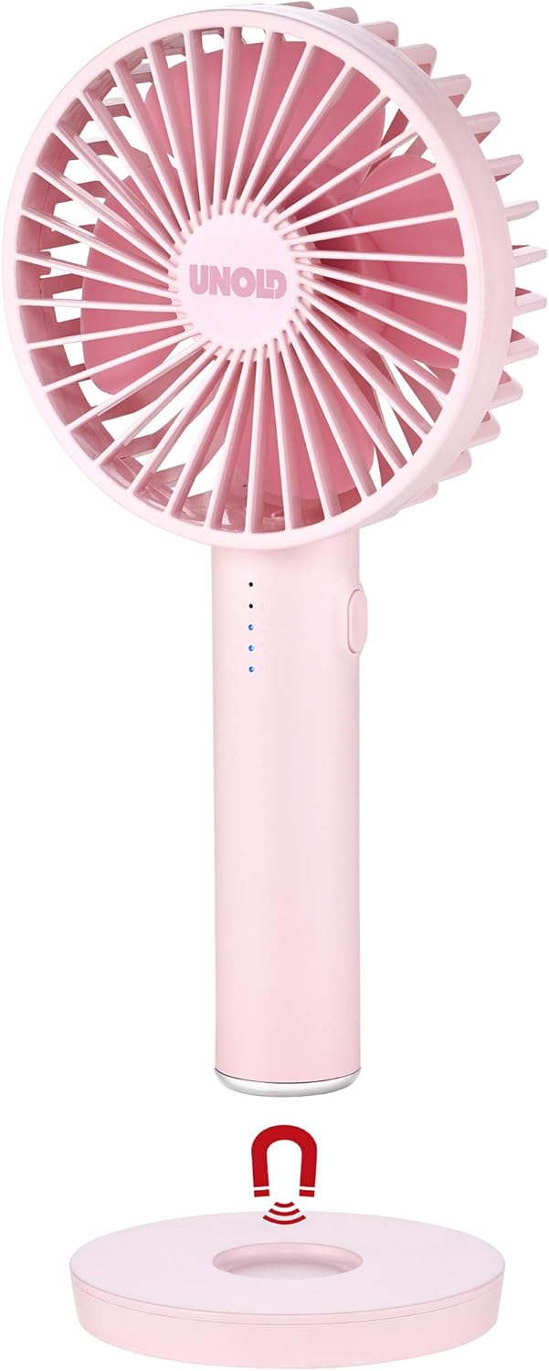 Unold Handventilator Breezy II Pink 86624 – Akku Handventilator 5 Stufen, 2–8 Std. Laufzeit, USB-Lad