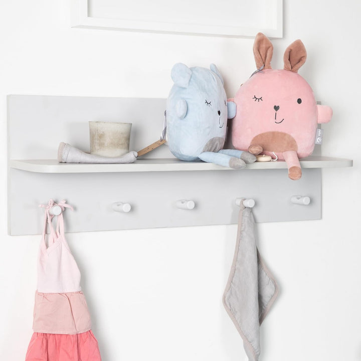 roba Wandgarderobe 'Maren 2', Wandregal im Baby- & Kinderzimmer, 1 Ablage, 5 Haken, lichtgrau, Wandr